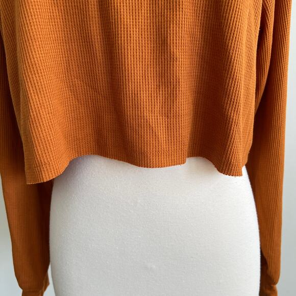 Double Zero Cropped Thermal Long Sleeve Raw Hem Copper Crew Neck Small - Picture 3 of 8